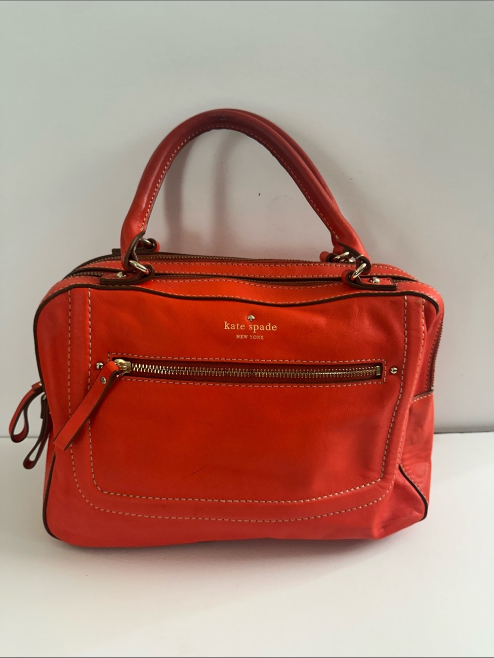 kate spade Orange Leather Top-Handle Satchel with Front Zip Pocket